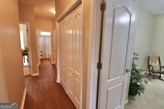 hall with dark hardwood / wood-style flooring