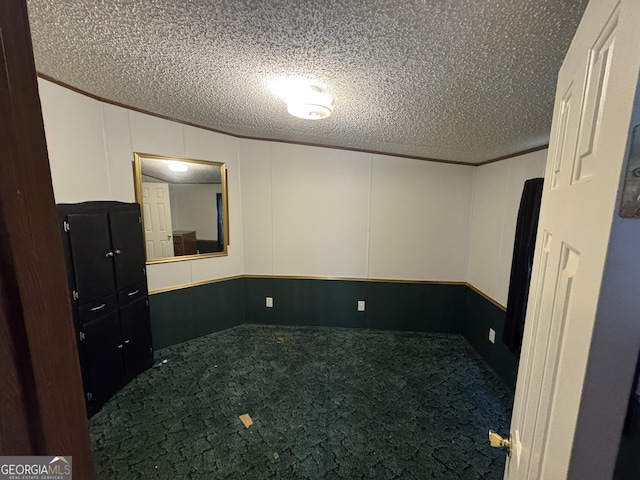 spare room featuring carpet flooring and a textured ceiling