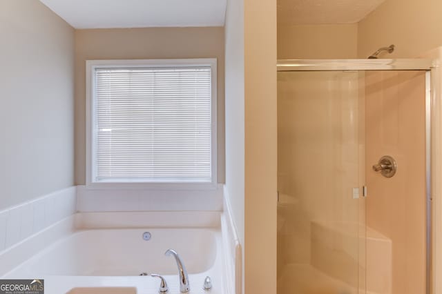 bathroom with separate shower and tub and toilet