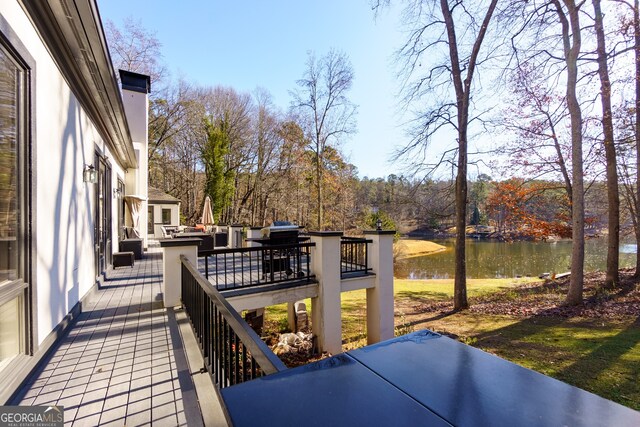 deck with a water view