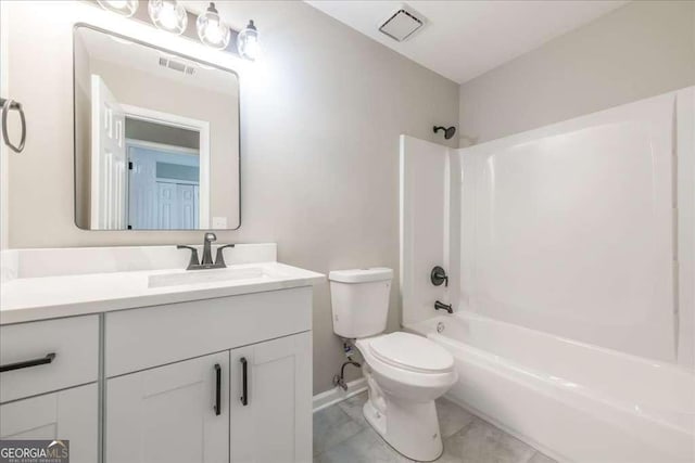 full bathroom with vanity, shower / bathtub combination, and toilet