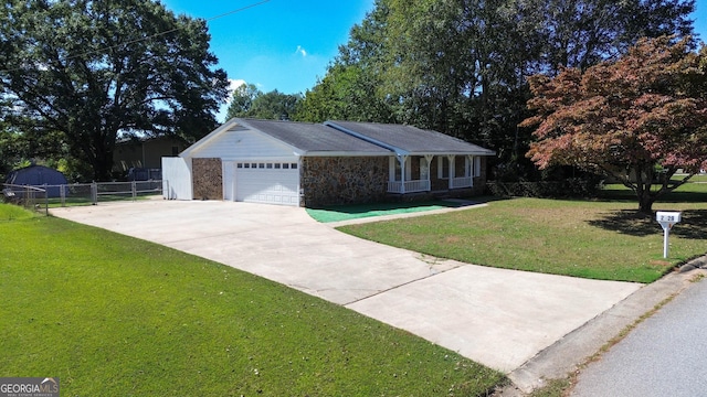 ranch-style house with a front lawn and a garage