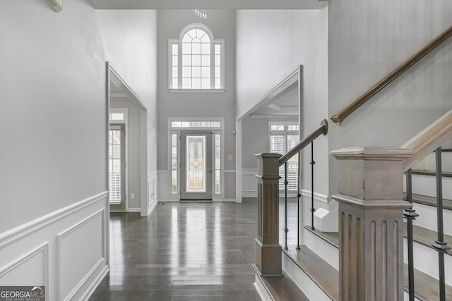 foyer with a wealth of natural light and dark wood-type flooring