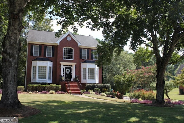 colonial house with a front lawn