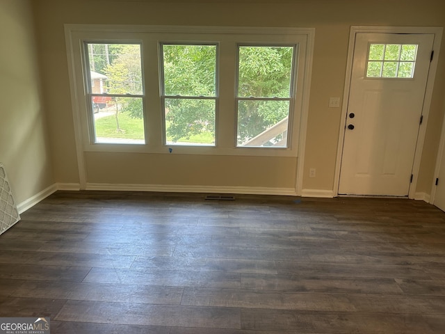 interior space with dark hardwood / wood-style floors