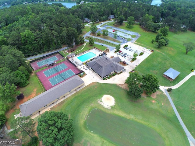 bird's eye view featuring a water view