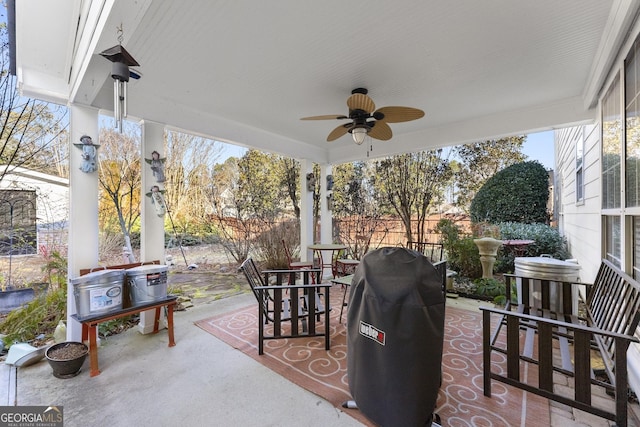 view of patio featuring grilling area and ceiling fan