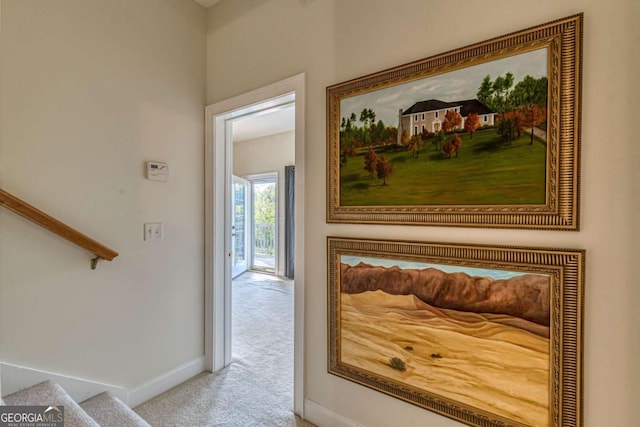 hallway with carpet floors