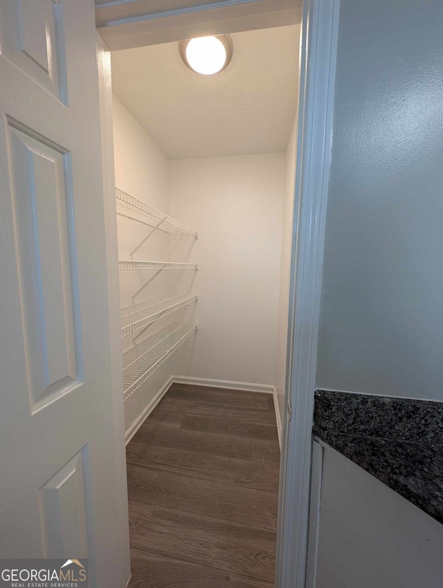 walk in closet featuring dark wood-type flooring