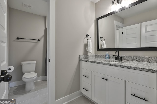 bathroom featuring tile patterned floors, vanity, and toilet