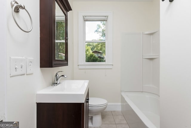 full bathroom with tile patterned flooring, vanity, toilet, and tub / shower combination