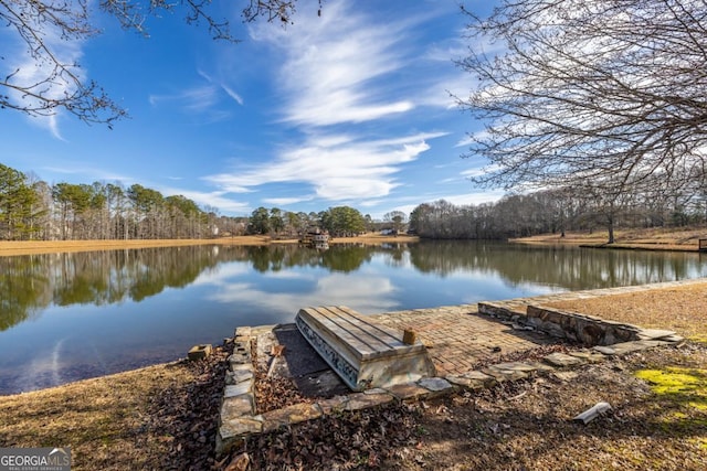 view of dock featuring a water view