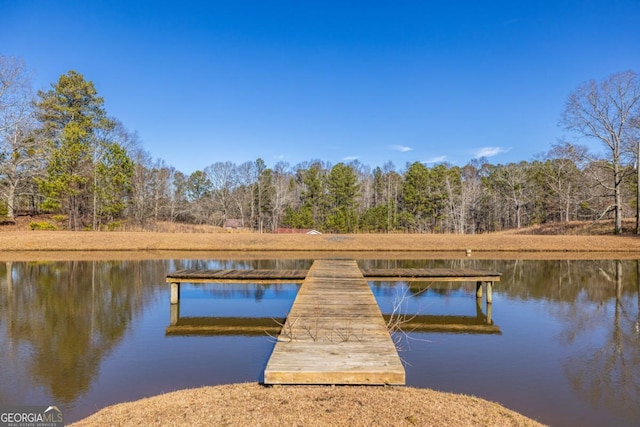 view of dock with a water view