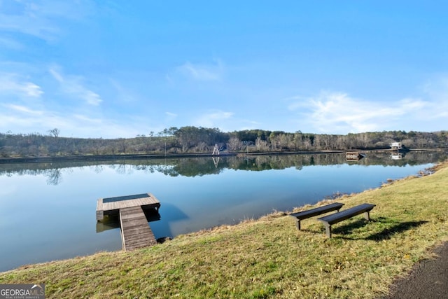 view of water feature with a dock