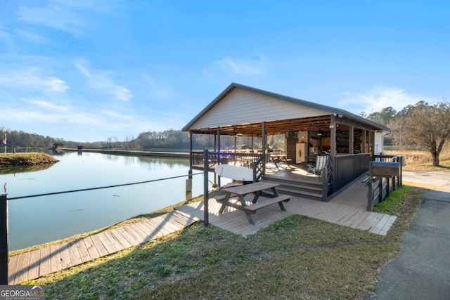 dock area featuring a water view