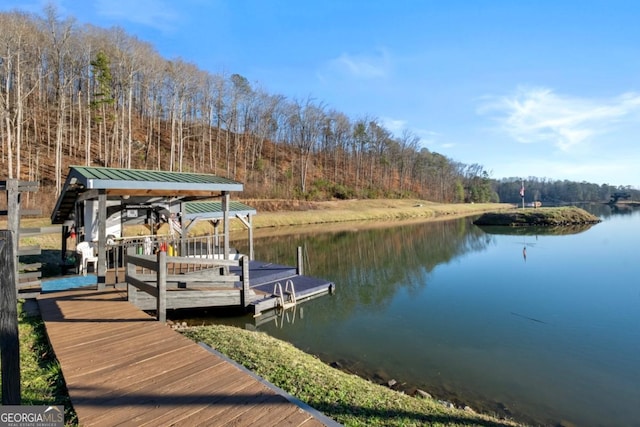 view of dock featuring a water view