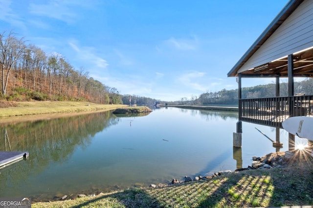 view of dock with a water view