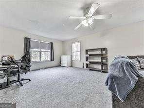 office featuring carpet flooring, a wealth of natural light, and ceiling fan