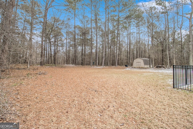 view of yard with a shed