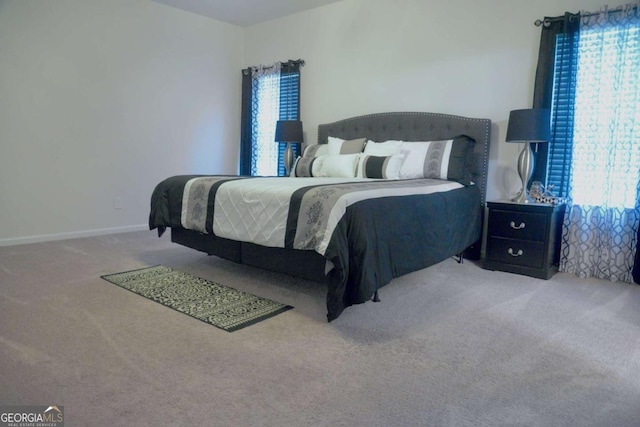 bedroom featuring multiple windows and light colored carpet