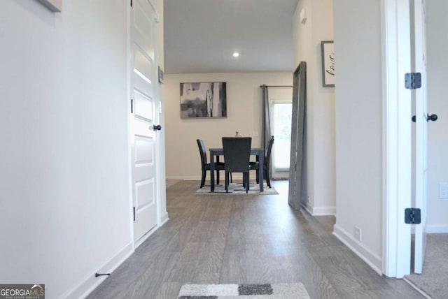 hall featuring dark hardwood / wood-style floors