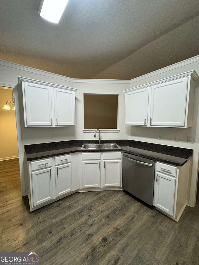 kitchen with dishwasher, white cabinets, and sink