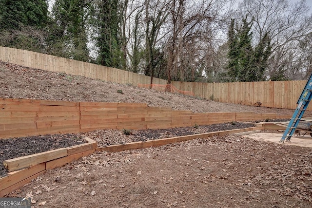 view of yard with a fenced backyard