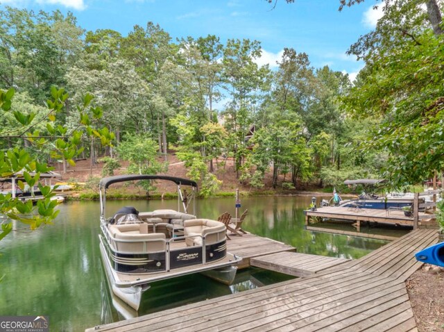 view of dock with a water view