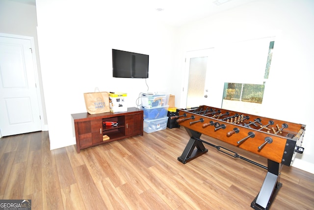 playroom with light hardwood / wood-style floors