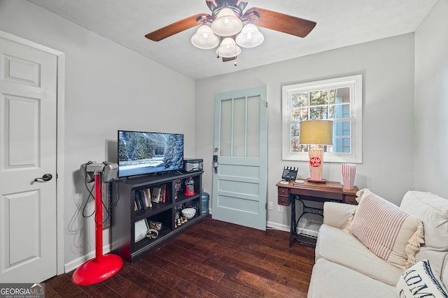 living room with dark wood-type flooring