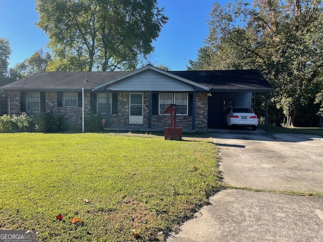 single story home with a carport and a front yard