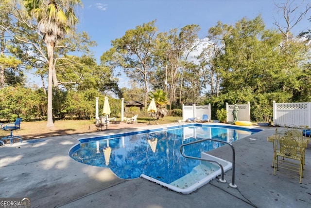 view of swimming pool with a patio