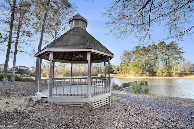 view of community featuring a gazebo and a water view