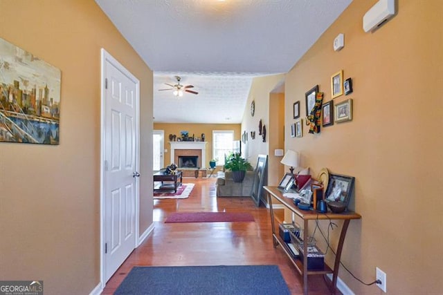 hallway featuring dark wood-type flooring