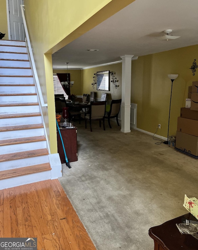 stairs with carpet floors