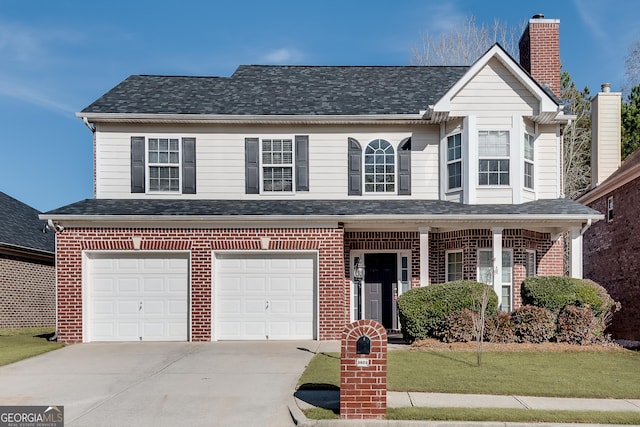 front of property featuring a garage and a front yard