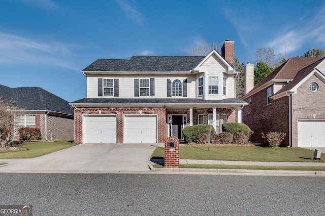 view of front property with a garage and a front lawn