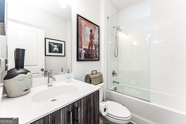 full bathroom featuring vanity,  shower combination, and toilet