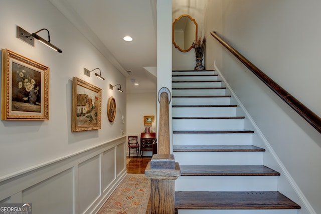 stairs with crown molding