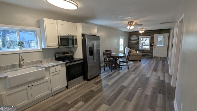 kitchen featuring sink, plenty of natural light, stainless steel appliances, and white cabinets