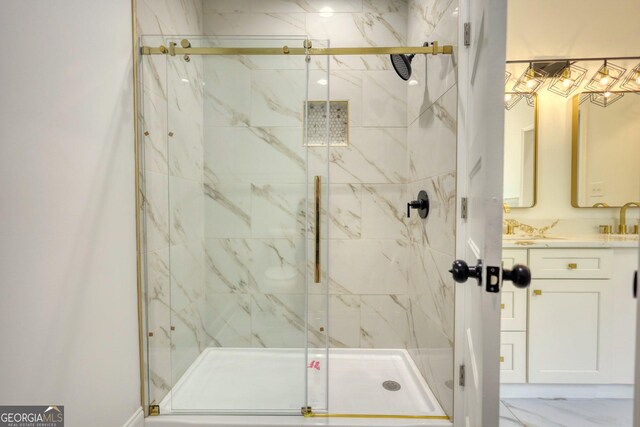 bathroom featuring vanity and walk in shower