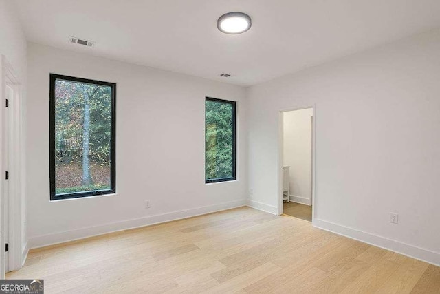 unfurnished room with a wealth of natural light and light wood-type flooring