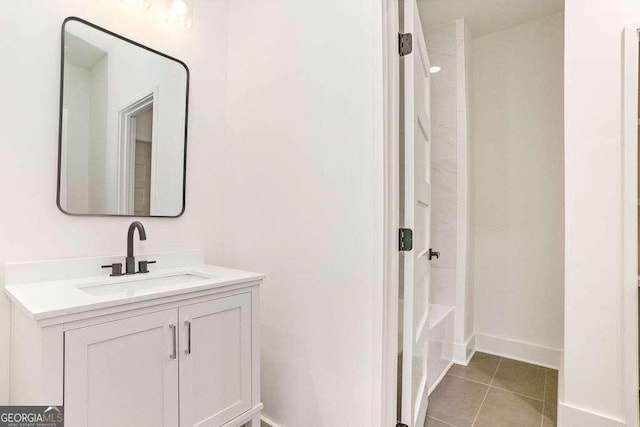 bathroom with vanity, bathtub / shower combination, and tile patterned floors