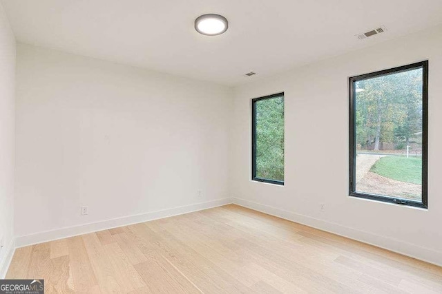 spare room with plenty of natural light and light hardwood / wood-style floors