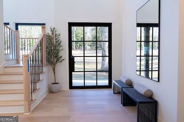 doorway featuring a healthy amount of sunlight and light wood-type flooring