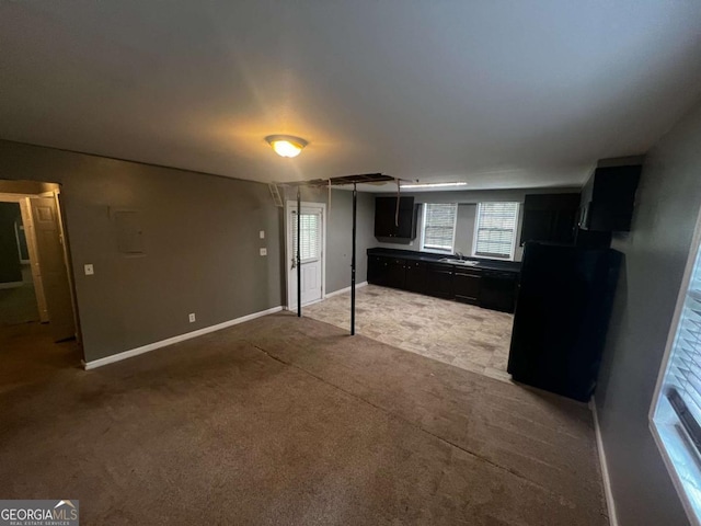 interior space featuring light colored carpet and sink