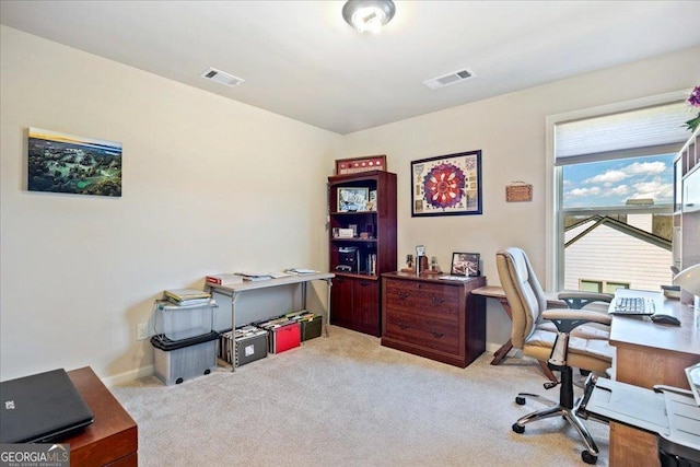 view of carpeted home office