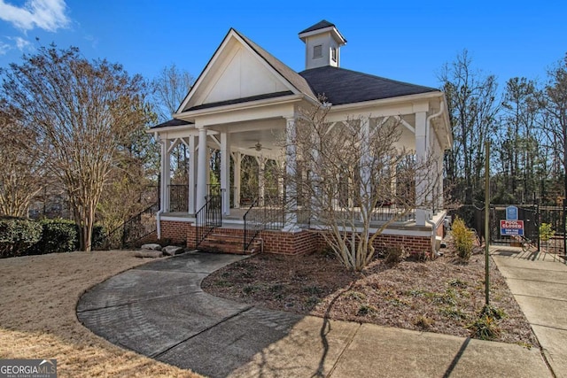 view of patio with a porch and ceiling fan