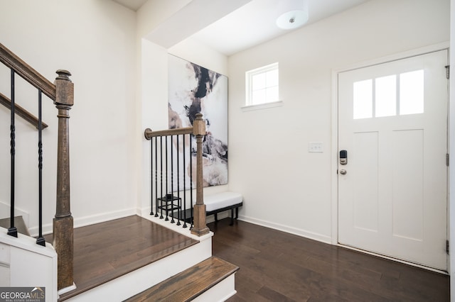 foyer entrance featuring dark hardwood / wood-style floors