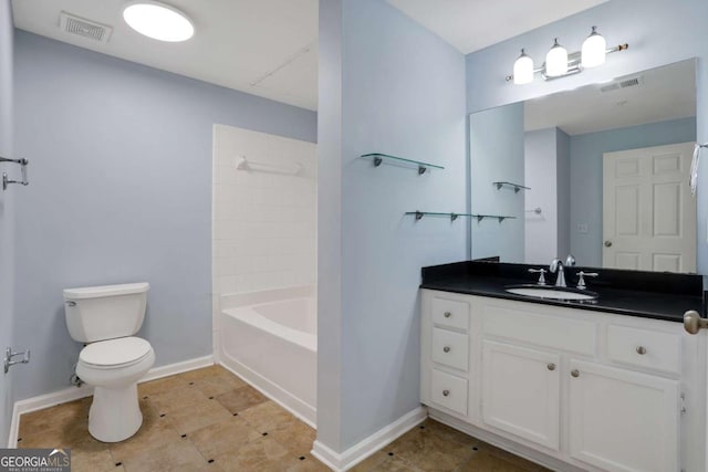 full bathroom featuring shower / bathing tub combination, vanity, and toilet